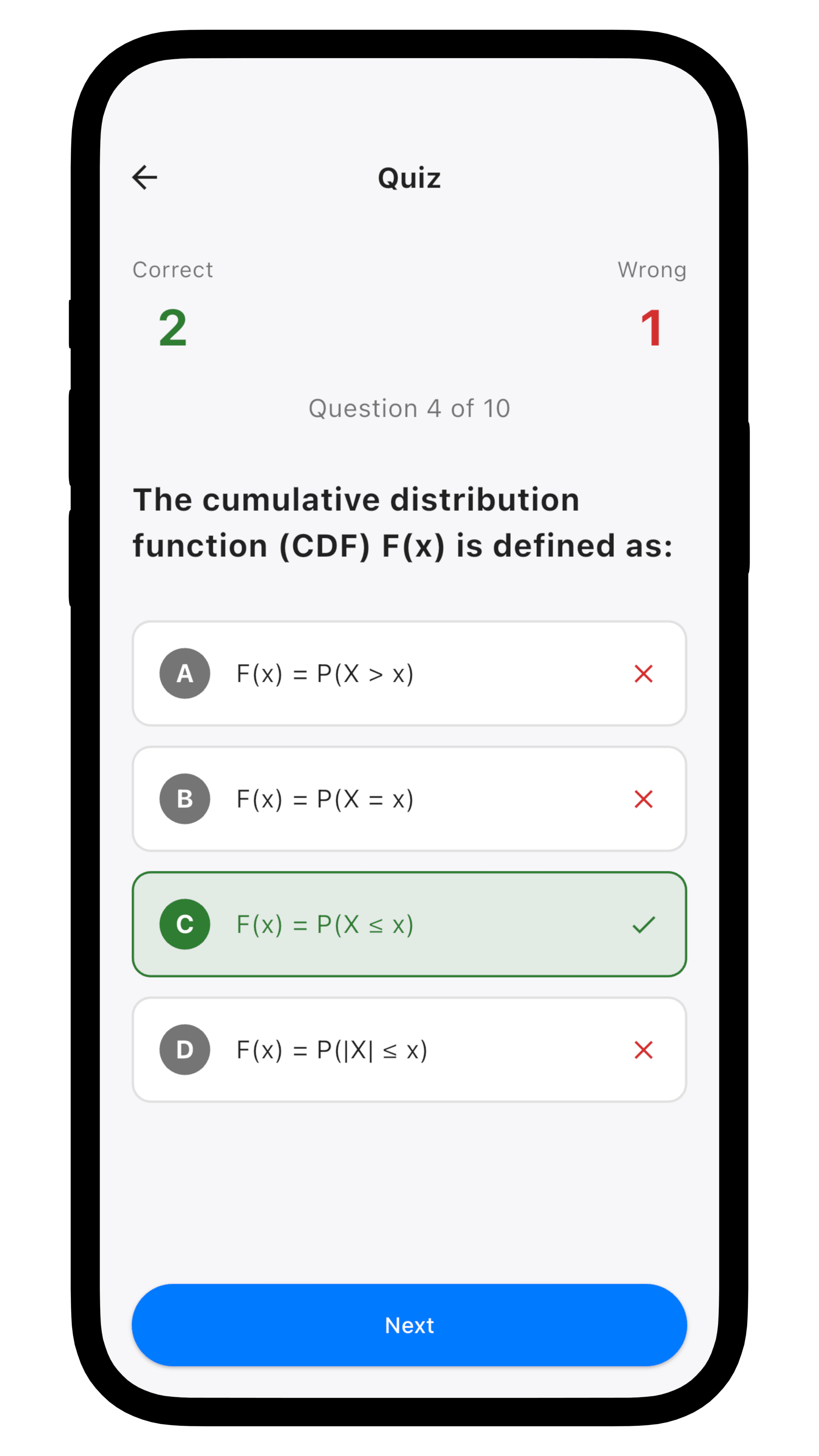 Taking statistics quizzes to test knowledge